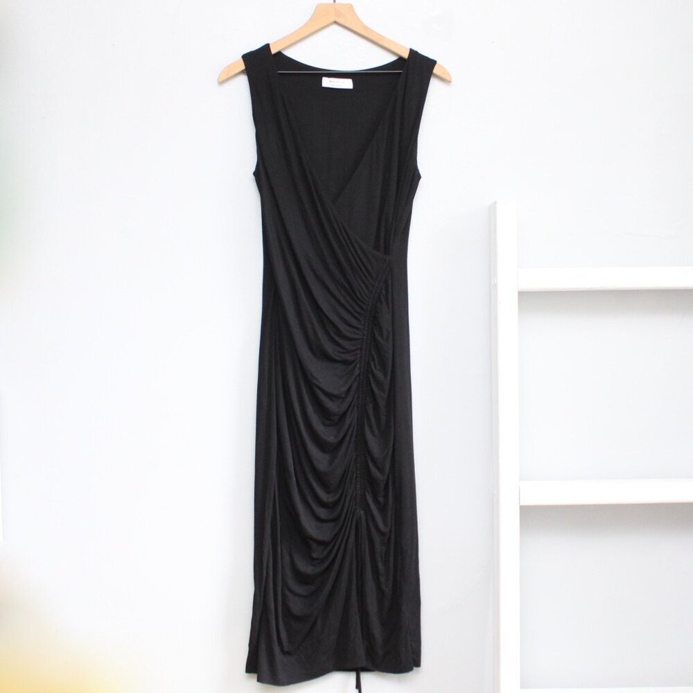 Bailey 44 Aphrodite Black Ruched Tie Sleeveless V-Neckline Maxi Dress Size Small - Picture 2 of 8